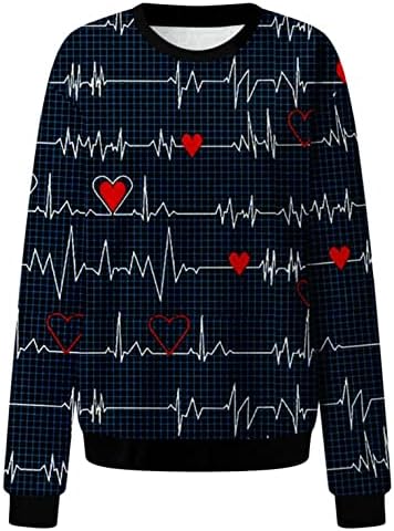 חג האהבה חולצות לנשים חמוד אהבת לב ארוך שרוול חולצות מקרית חולצה בסוודרים גרפי טי חולצות
