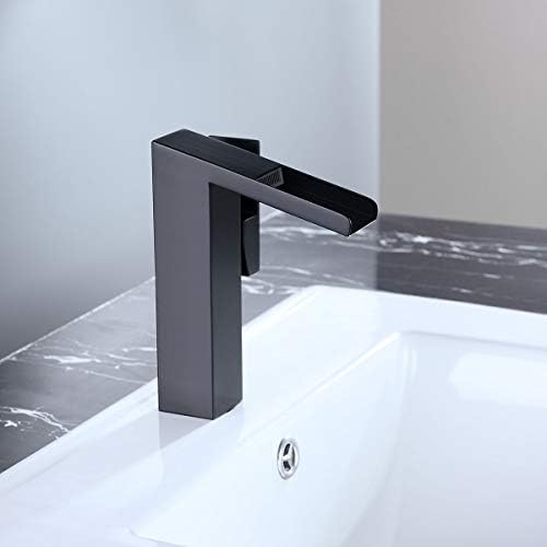 ברז כיור אמבטיה של מפל בולוקס בשחור מט, ידית יחידה חור יחיד ברז מפל פליז מוצק לחדר אמבטיה