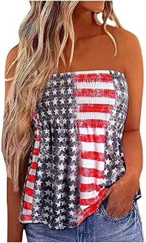 חולצת טנק של קאמי טנק מהכתף ללא שרוולים סטרפלס כותנה דגל אמריקאי דגל אמריקאי מזדמן בנות גוד גופיות