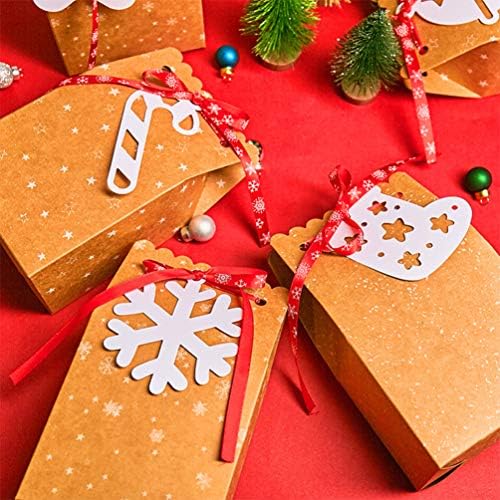 שקיות מתנה לנייר נייר נייר קופסאות ממתקים לחג המולד אפייה ביסקוויטים עוגיות שקית אריזה שוקולד מיכל עם סרט ותג