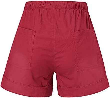 יאנגי נשים נוחות מכנסיים קצרים קצרים מותניים אלסטיים מזדמנים מכנסיים קצרים קצרים בקיץ עם יין בכיס