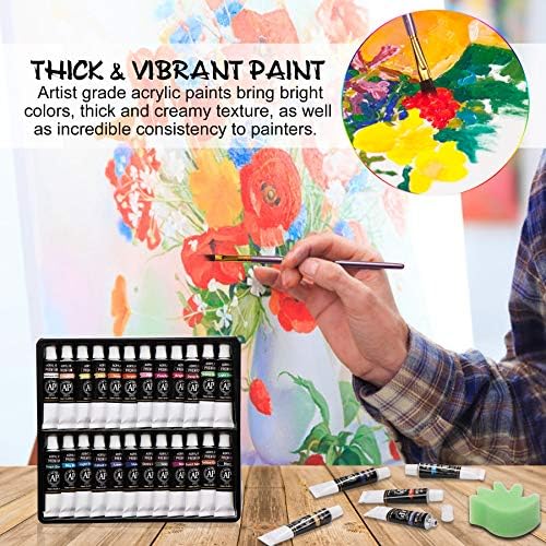סט צבע אקרילי 38 יחידות ציור מקצועי ציור ערכת 24 צבעים צבע אקרילי בצינורות עם פלטה ציור סכין ספוג מברשות