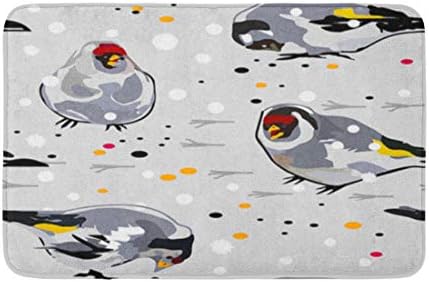 עיצוב חדר אמבטיה 24 איקס 16 שטיח אמבטיה ציפורים חוחית על השלג בצבע אפור צהוב שחור לבן אדום ובז '