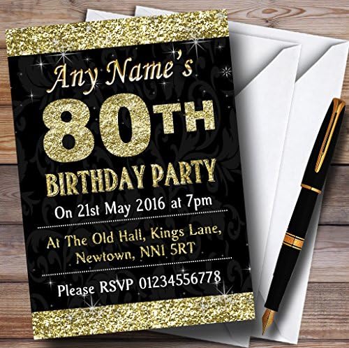 נצנצים נראים זהב מפלגת יום הולדת 80 הזמנות בהתאמה אישית