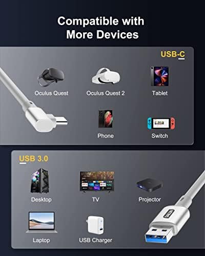 כבל קישור של סילין 16ft תואם לאביזרים של Oculus Quest 2, USB3.0 לכבל USB C עם העברת נתונים במהירות