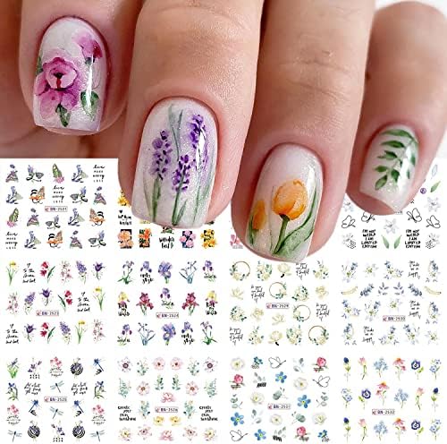12 גיליונות אביב נייל אמנות מדבקות העברת מים נייל מדבקות פרח דשא עיצובים נייל אספקת עבור נשים בנות נייל קישוטי