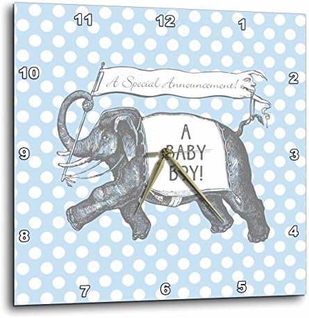 3DROSE DPP_220177_3 פיל חמוד עיצוב תינוק חדש על שעון נקי-קיר פולקה כחול, 15 על 15