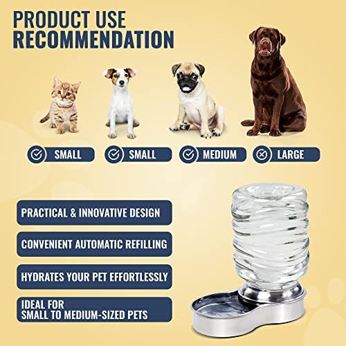 מתקן קערת מים לכלבים בונדלו - מערכת מילוי איטית אוטומטית שומרת על צלחת שתייה מנירוסטה מלאה-בקבוק 3 ליטר למילוי
