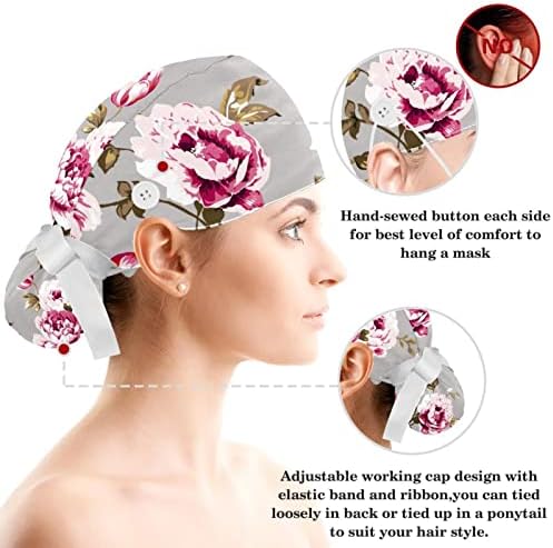 פרחים כובעי קרצוף צמח נשים שיער ארוך, כובע אחורי מתכוונן עם ערכת טבעת שיער קשת, כיסוי ראש עבודה בגודל