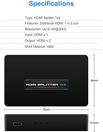 Wiistar Hdmi Splitter 1 ב 2 Out 4K HDMI מפצל למסכים כפולים HDMI 1 מקור ל -2 מציג מפצל 1x2 מלא HD 1080p