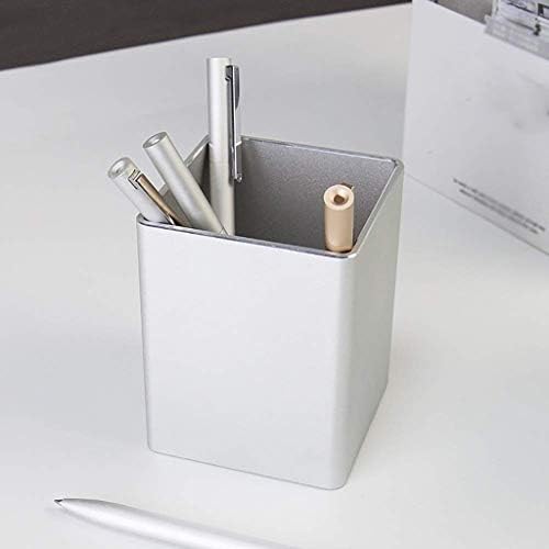 מתכת עיפרון עט מחזיק שולחן אלומיניום אספקת ארגונית וכוס אחסון נייח יציב, כסף