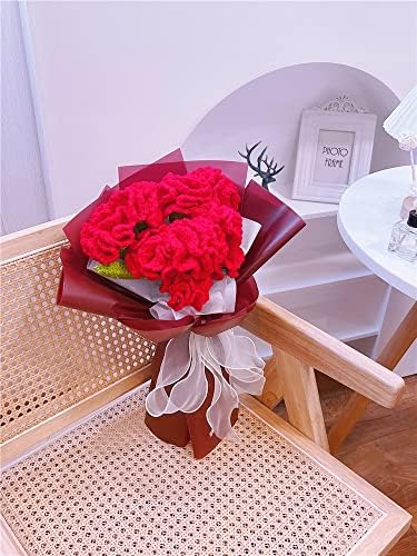 רנסלאט סיים יד סרוג חוט סרוג אדום ציפורנים פרחים מלאכותיים זר יצירתי מתנת עבודות יד מתנה