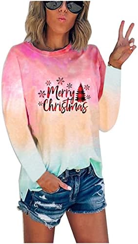 חולצות סתיו לנשים קשורות צבועות בגופיות הדפס חג המולד