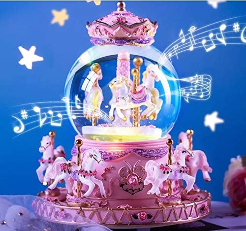 Yfqhdd קופסת מוסיקה קרוסלה בובת זכוכית בובת בובות מיניאטורות בית בובות עם טירה בשמיים מנגינה מושלמת למתנת יום