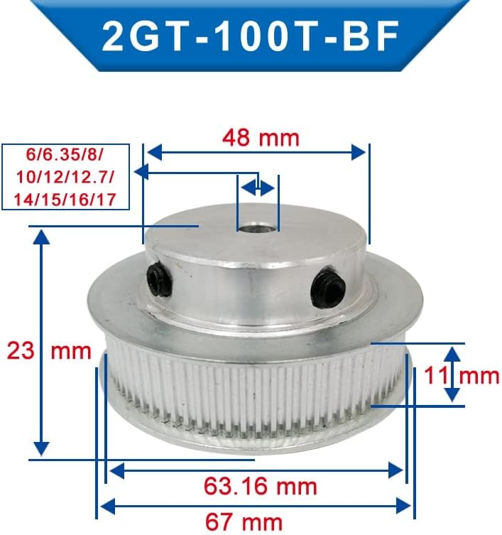 Zhengguifang Professional GT2-100T גלגלת, נשא 6/6.35/8/10/12/12.7/14/15/16/17/19/20/22 ממ משחק גלגל גלגל עם