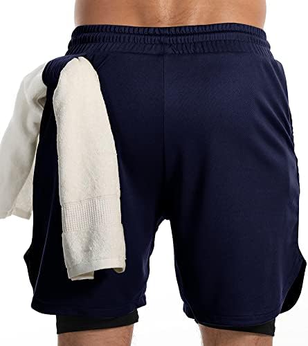 פליבה גברים 2 ב 1 אימון מכנסי ריצה ספורט יוגה כושר 7& 34; בגדים קצרים עם כיסי צד