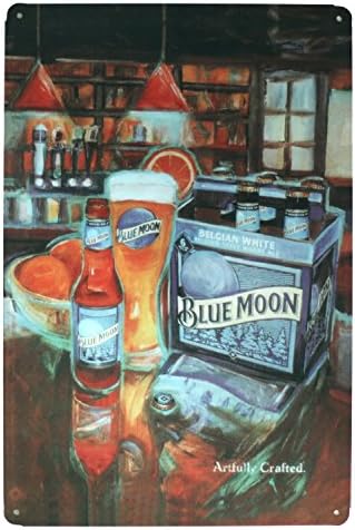 באר מתכת פוסטר פח סימן של כחול ירח אמנות קיר ציור פאב בר קיר תפאורה פלאק