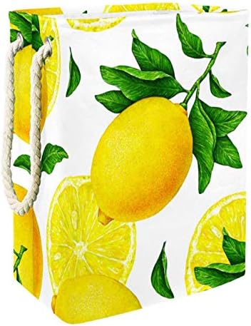 פירות הדר צהוב לימון סל כביסה עם ידיות גדול מתקפל סל אחסון סל, חדר ילדים, בית ארגונית, בד אחסון,