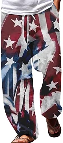 מכנסי כותנה גברים גברים אמריקאי דגל פטריוטי מכנסיים לגברים 4 של יולי היפי הרמון מכנסיים בבאגי בוהו יוגה מזדמן