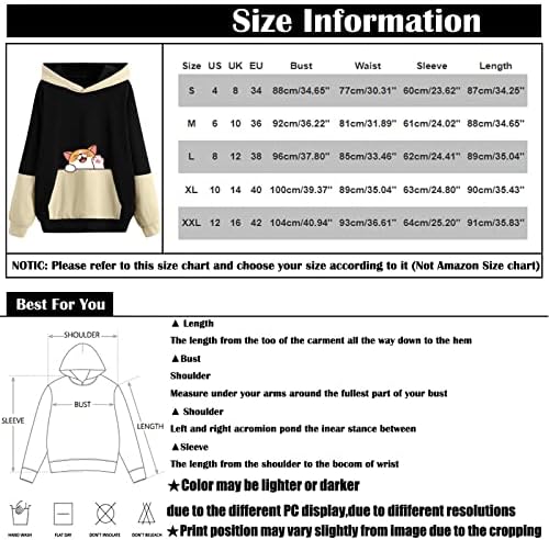 קפוצ'ונים אופנה לנשים של נוקמופו וסווטשירטים רופפים צמר עבה שרוול ארוך כיס כיס הדפס צבע סוודר סוודר סוודר