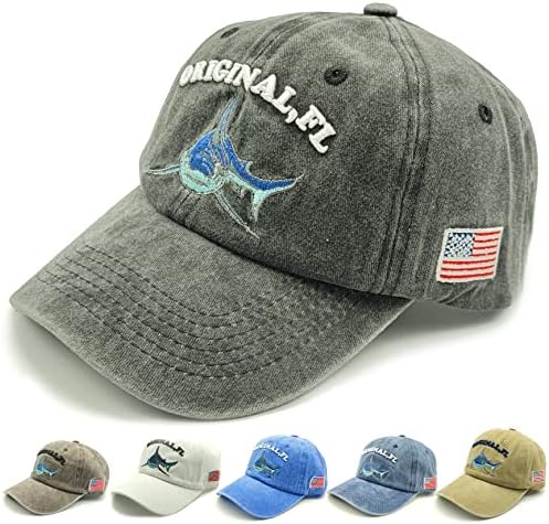 כריש רקום כותנה בייסבול כובע שטף במצוקה אבא כובע בציר מתכוונן נהג משאית כובעי עבור גברים נשים ילדים