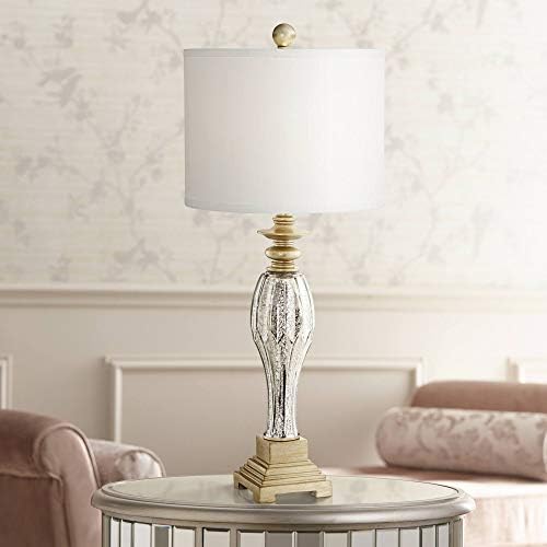 ריג ' נסי היל טייסון מסורתי גבוה שולחן מנורת כסף כספית זכוכית ואור זהב בסיס לבן תוף צל דקור לסלון