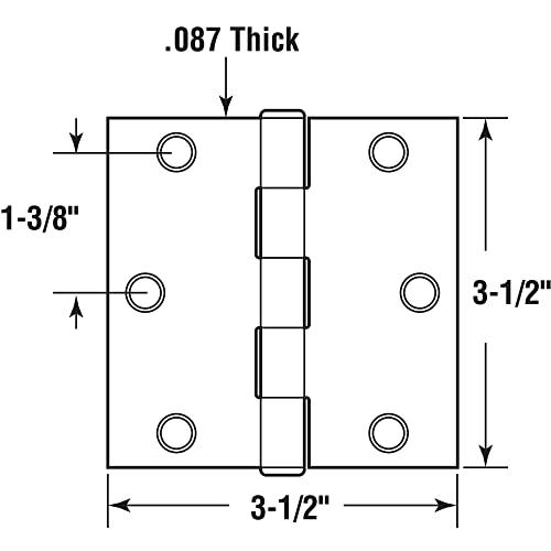מוצרי קו ראשוני U 11502612 ציר דלתות ציר חלק מגורים, 3-1/2 אינץ '. X 3-1/2 אינץ' עם פינות מרובעות, 3 חורים