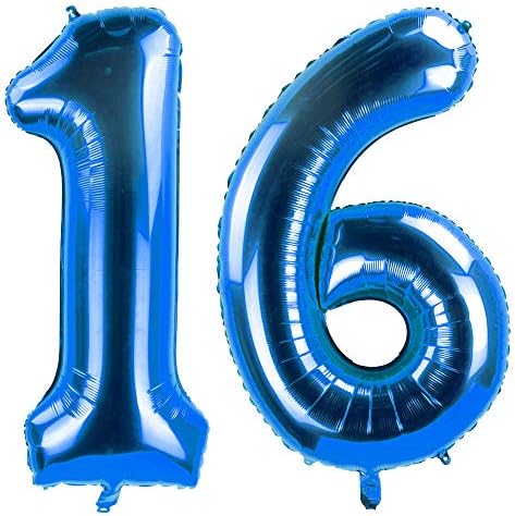 כחול 16 רדיד מיילר מספר בלוני עבור 16 מסיבת יום הולדת אספקת קישוט, 16 יום נישואים, 40 אינץ.