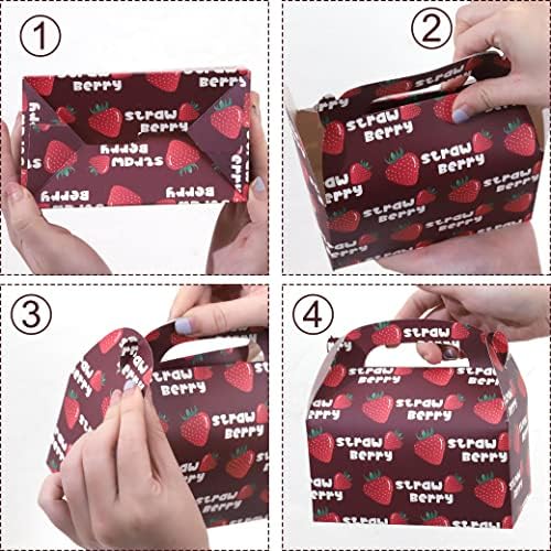 בומפה 12-מארז קופסאות פינוק לטובת מסיבת תות-קופסאות טובות, קופסאות מתנה מנייר גמלון עם ידיות-קופסאות