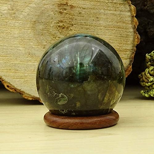 רייקייר ריפוי קריסטל ריפוי לברדוריט כדור אבן טבעי אבן חן עם טבעת עמדת רייקי שולחן עיצוב- בחר גודל