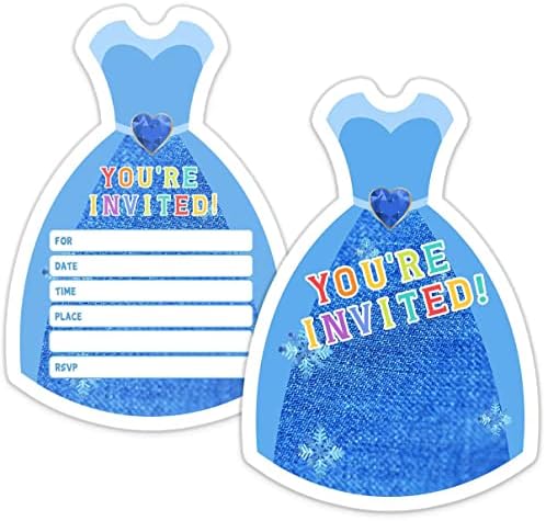 SIMIMI ART 30 הזמנות למסיבת יום הולדת עם מעטפות, שמלה כחולה יפה לבנות, ילדה מצווה יום הולדת כרטיס הזמנה