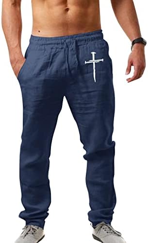 מכנסיים מזדמנים של XXBR מכנסיים כותנה פשתן קיץ מותניים אלסטיים משיכת מכנסי יוגה באורך מלא מכנסי