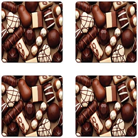 סט רכבת שוקולד אמבסון של 4, ממתקי סוכריות שוקולד ממתקים גורמה קינוח טעים צילום מקרוב, חופי גלוס מרובעים,