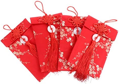 בגד גוף 4 יחידות סיני חדש שנה אדום מעטפות עם ציצית משי סיני שור שנה לו כסף כיסים הונגבאו מעטפות