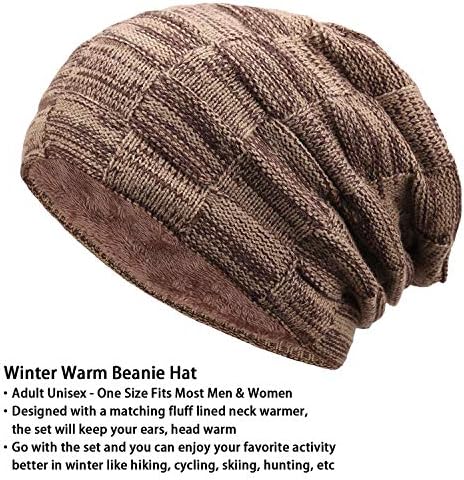 גברים של חורף כפת כובעי צעיף סט חם לסרוג כובעי גולגולת כובע צוואר חם עם עבה צמר מרופד חורף כובע & מגבר; צעיף לנשים