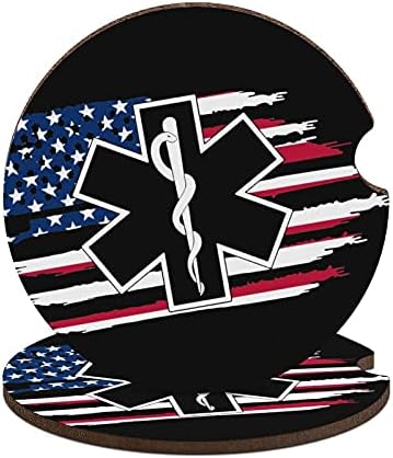 דגל אמריקאי EMS כוכב החיים EMT חומרי רכב חובשים חובשים למחזיקי כוסות משקאות עץ כרית מצחיק חמוד, 3 גדלים