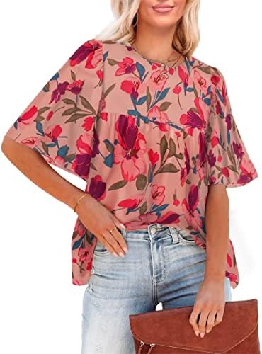 לובמיה 2023 חולצות לנשים לבוש מזדמן פרחוני בוהו בייבידול זורם חולצות קיץ קצר פעמון שרוולים חולצות
