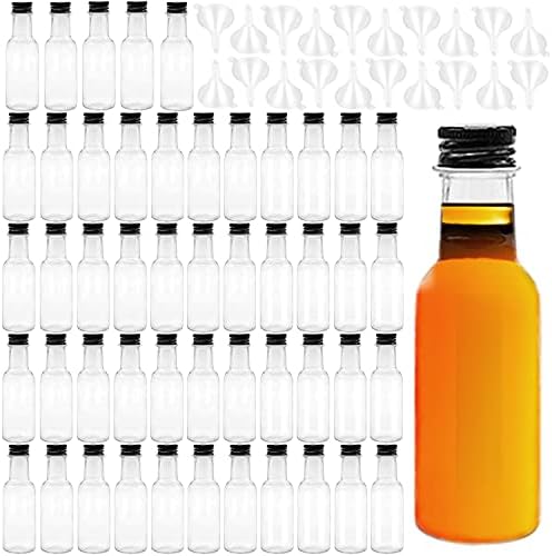 בקבוקי משקאות מיני, 50 מארז בקבוקי אלכוהול ריקים עם כובע שחור, בקבוקי אלכוהול מיני 1 עוז/30 מיליליטר