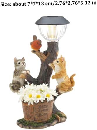 פסלי חתול גן נאיסיקור, 13 סמ שרף סנאי חתול קישוט שלט קבלת פנים עם מנורת פטיו סולארית, פסלים דקורטיביים של נוף