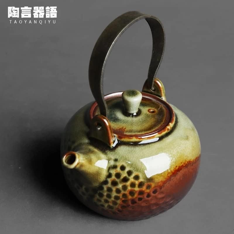 כבשן סגנון UXZDX השתנה לידית נחושת קרן קומקום רטרו חרס גולמי קונג פו טקס תה יצרנית תה סיר יחיד