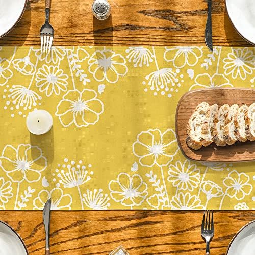 ארטואיד מצב צהוב פריחת פרחי פרפר אביב שולחן רץ, עונתי חג מטבח אוכל שולחן קישוט לבית המפלגה מקורה 13
