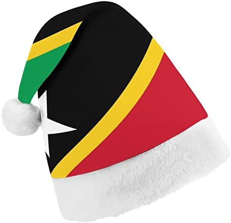 סנט קיטס ונוויס דגל קטיפה חג המולד כובע שובב ונחמד סנטה כובעי עם קטיפה ברים ונוחות אוניית חג המולד קישוט