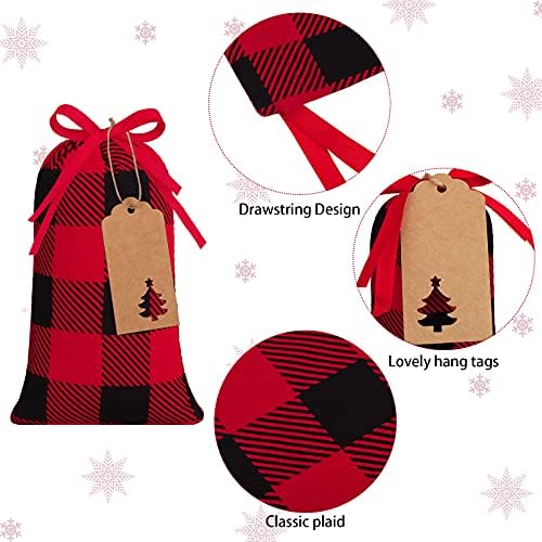 אנקו 24 חתיכות מיני באפלו משובץ שקיות חג המולד 5.9 על 3.9 אינץ ' כותנה אדומה ושחורה חג המולד הווה שקיות שרוך
