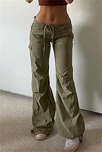 מכנסי מטען מותניים נמוכים לנשים מזדמנים בצבע אחיד הרג 'וקו וינטג' י 2 קראט עלייה נמוכה ג 'וגר רחב מכנסי סינץ'