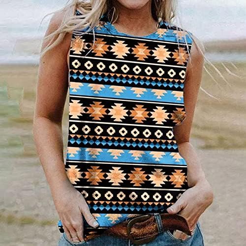 נשים של שרוולים גופיות מערבי אתני חולצות בציר האצטקים הדפסת חולצה 2023 קיץ חולצות כושר רופף גרפי טיז