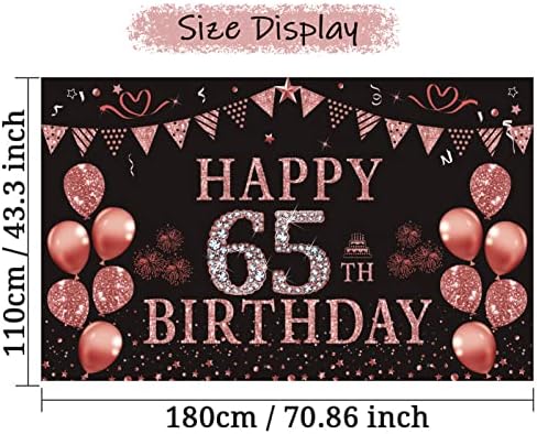 קישוטי יום הולדת 65 של TRGOWAUL סט: כולל תפאורת יום הולדת זהב ורוד 5.9 X 3.6 FT