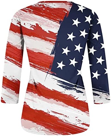 4 ביולי, דגל אמריקאי דגל טריקו עניבה צבע חולצות הדפסה חולצות Crewnneck 3/4 שרוולים חולצות 2023 צמרות טי חג