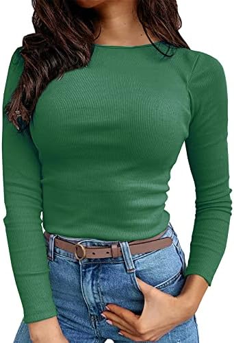רגיל רופף חולצות לנשים נשים ארוך שרוול בסיסי חולצת טי מזדמן צוות צוואר דק צלעות מוצק חולצת טי למעלה טי