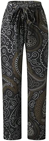 Grge Beuu נשים הדפס מכנסיים רופפים נוחים רצים עם חגורה בתוספת גודל גודל מזדמן מותניים אלסטיים