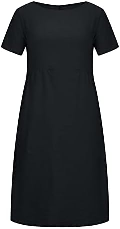 שמלה לנשים בקיץ סתיו שרוול קצר סירת צוואר ספנדקס פשתן MIDI שמלה בסיסית נשים CS